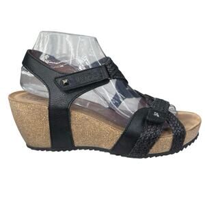 Taos Women’s Trulie Braided Black Leather Wedge Sandal Size US 9-9.5